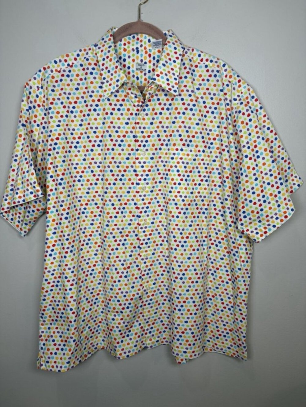 Maus & Hoffman Button Down Shirt Mens Size 2XL Polka Dot Colorful Short Sleeve